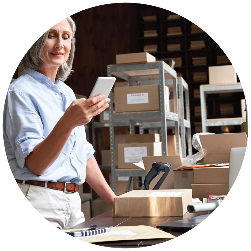 A female worker preparing shipment in the warehouse