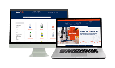a desktop and laptop has BradyPLUS ecommerce site open