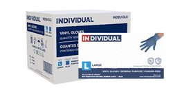 Blue vinyl gloves