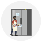 An illustration of cook using commercial refrigerator