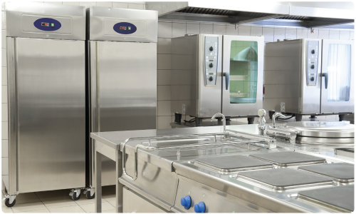 Clean and modernized commercial kitchen with efficient equipment for foodservice