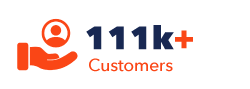 a hand with a person icon with 111k customers