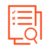 Evaluate icon, document with magnifying glass on top
