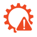 A gear with notification symbol for attention icon