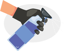 a hand wearing glove using cleaning spray for cleaning