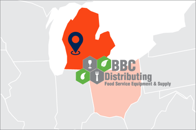 A map showing Michigan and Ohio where BBC Distributing is located