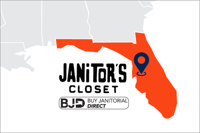 a map showing Janitor's Closet location in Florida along with their logo a map showing Janitor's Closet location in Florida along with their logo