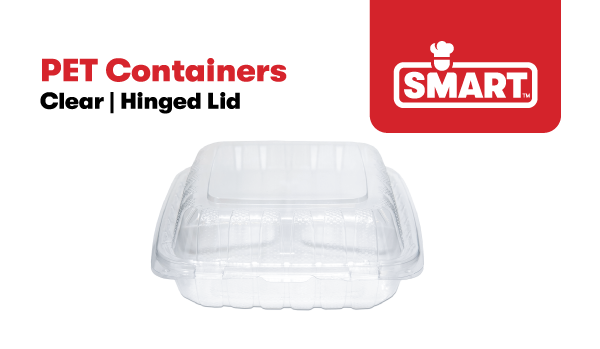 An image of a PET container for foodservice with the SMART Brand logo