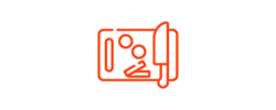 Cutting board with knife icon for food preparation