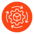 procurement icon - a shipment inside the gear surrounded by circling arrows