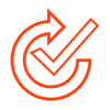 An icon of circling arrow with check symbol in the center - reliability