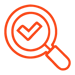 magnifying glass with check mark in the center icon-right products