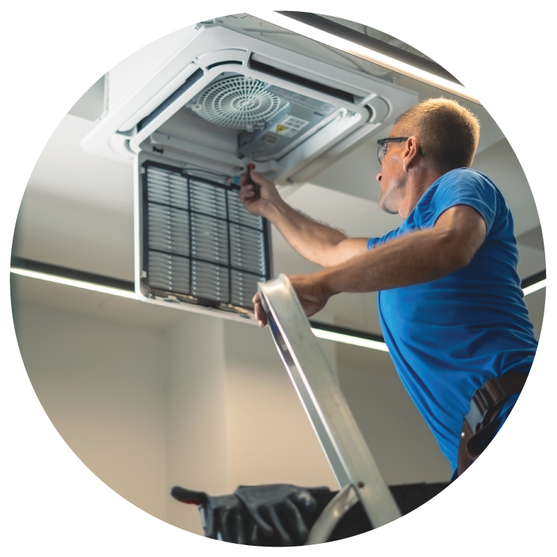 A maintenance staff checking HVAC system 