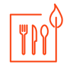 A plate with utensils with a leaf icon