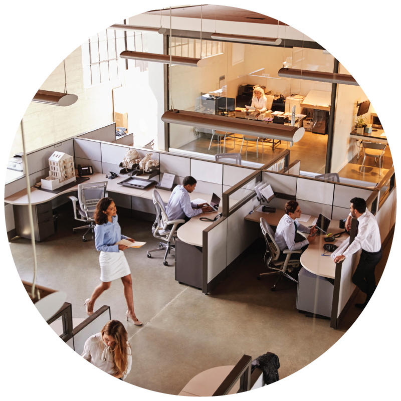 office with furniture and lighting fixtures