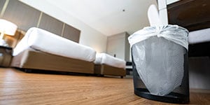 hotel room trash bin with liners