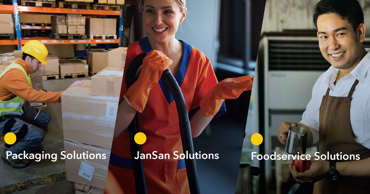 packaging, JanSan and Foodservice Solutions in environmental images of people in those industries