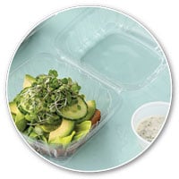 A clear hinged food container