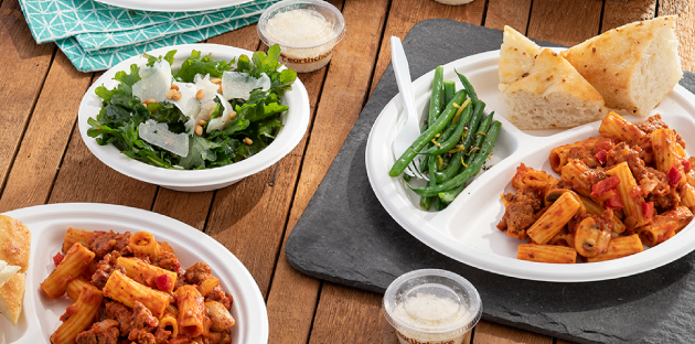 Disposable plates with food