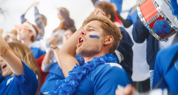 sports fans cheering at the stadium