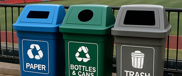 recycle bins at the sports venue -sustainability