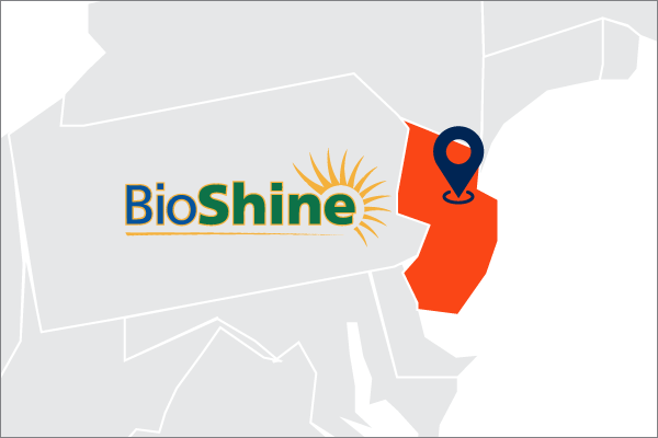 A map showing New Jersey where BioShine is located with a logo