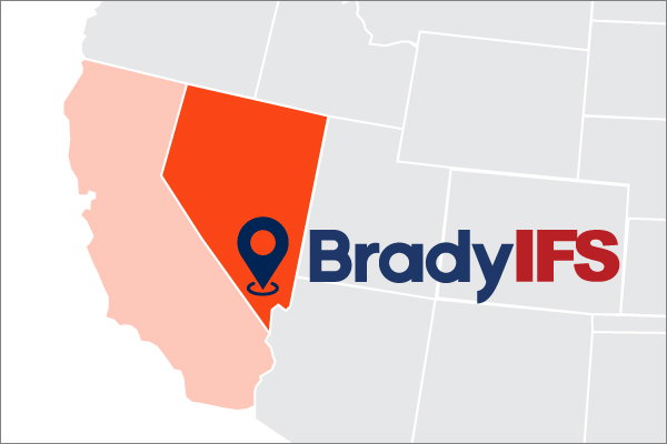 A US map of CA and NV where BradyIFS is locations with logo
