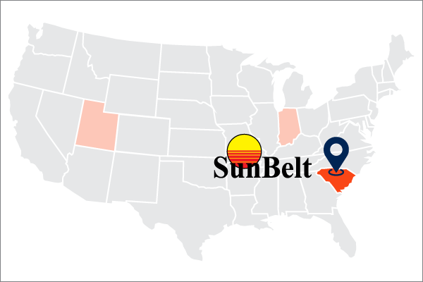 A US map showing SunBelt locations with a logo