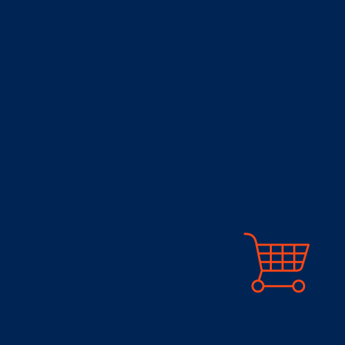An orange shopping cart icon over dark blue background
