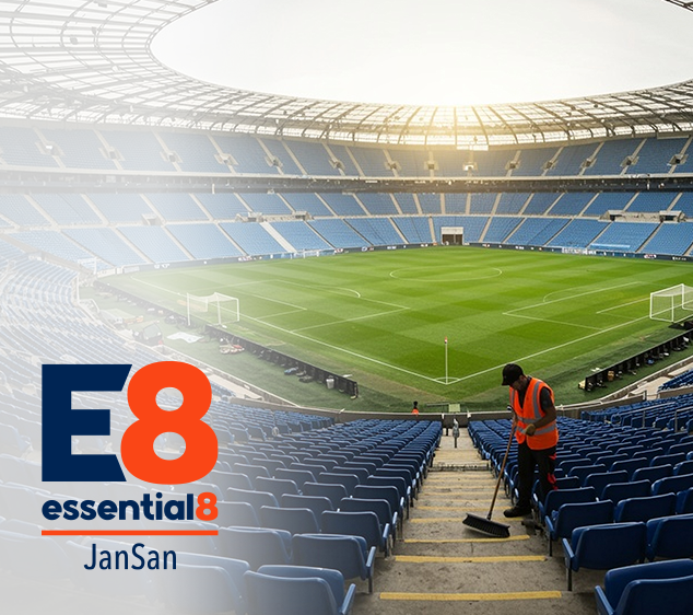 a stadium with cleanup crew working - sports & entertainment